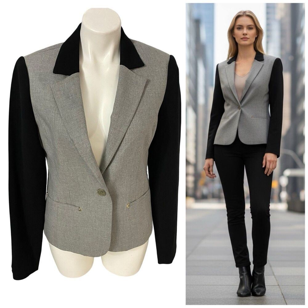 Rachel Roy Blazer Womens Sz 10 Colorblock Gray Jacket Workwear Business Casual